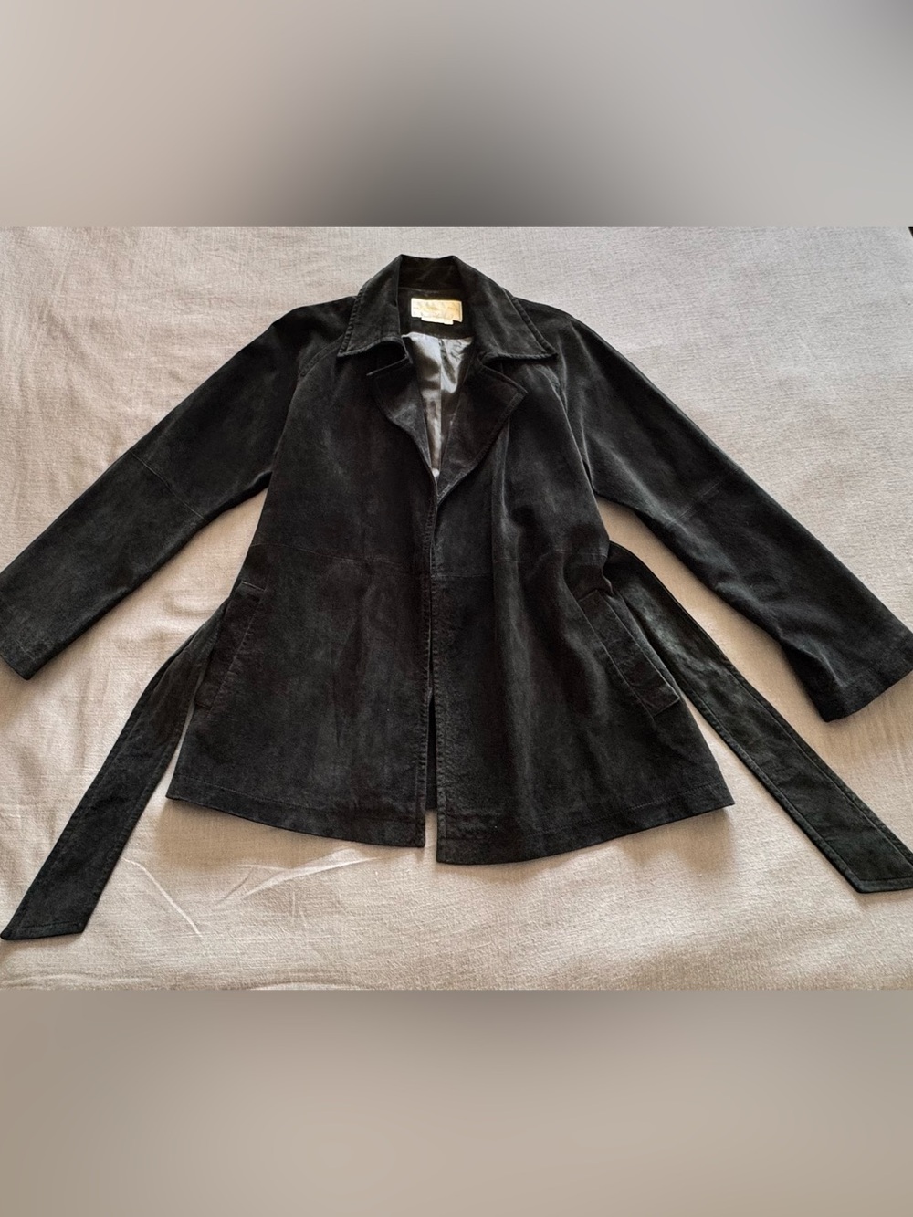 Vintage 90s Margaret Godfrey Black Leather Belted Jacket M - Picture 3 of 7